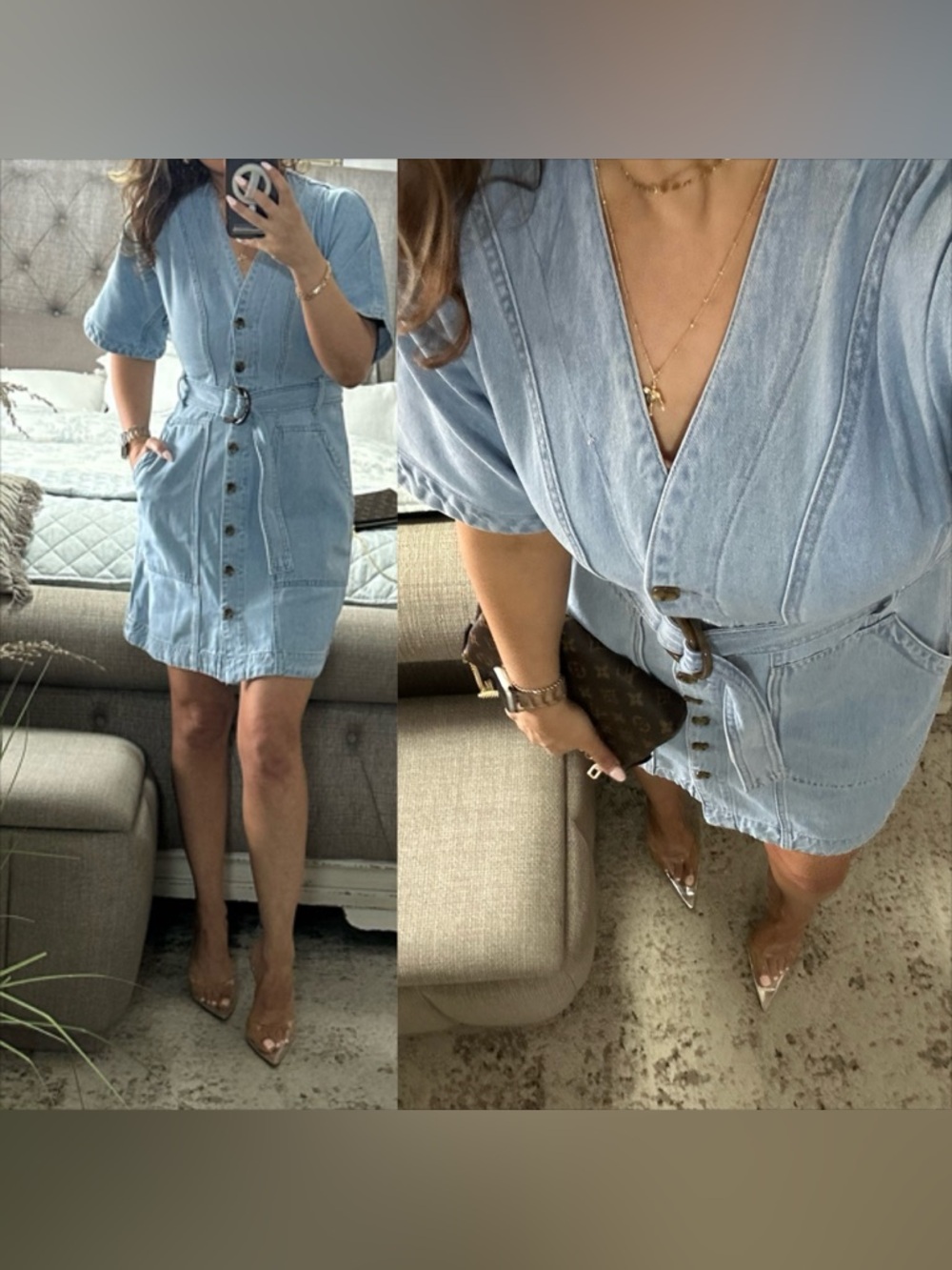 New🩷 Denim Darling Belted Button Front Dress